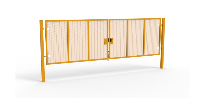 A Yellow 2.0m high x 6.0m Wide Double Leaf 358 Apollo Security Gate with Latch Lock Handles