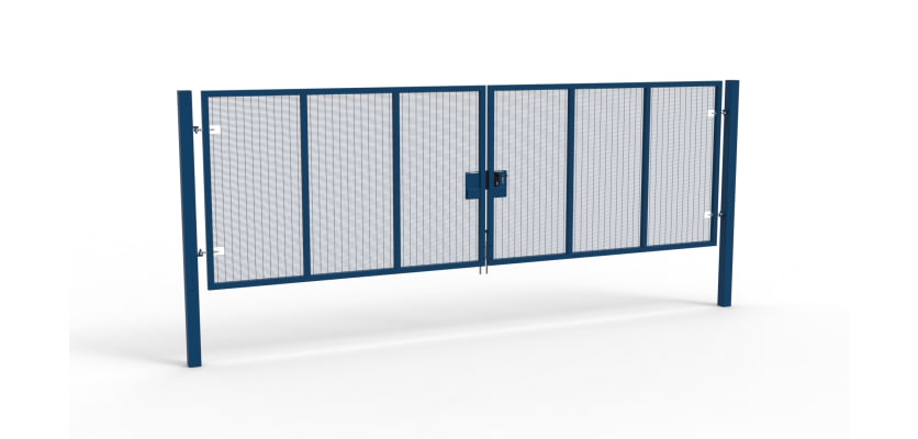 A Blue 2.0m high x 6.0m Wide Double Leaf 358 Apollo Security Gate with Latch Lock Handles
