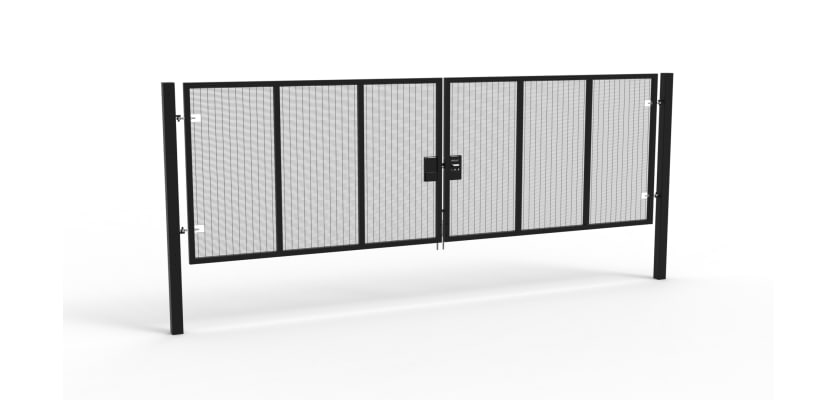 A Black 2.0m high x 6.0m Wide Double Leaf 358 Apollo Security Gate with Unislide Latch