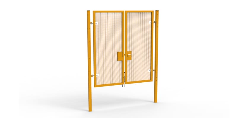 A Yellow 2.4m high x 2.0m Wide Double Leaf 358 Apollo Security Gate with Unislide Latch