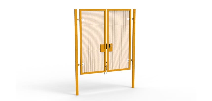 A Yellow 2.4m high x 2.0m Wide Double Leaf 358 Apollo Security Gate with Latch Lock Handles