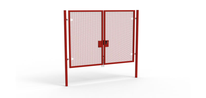 A Red 2.4m high x 3.0m Wide Double Leaf 358 Apollo Security Gate with Latch Lock Handles