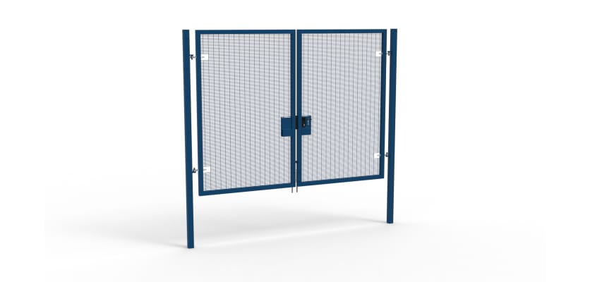 A Blue 2.4m high x 3.0m Wide Double Leaf 358 Apollo Security Gate with Latch Lock Handles