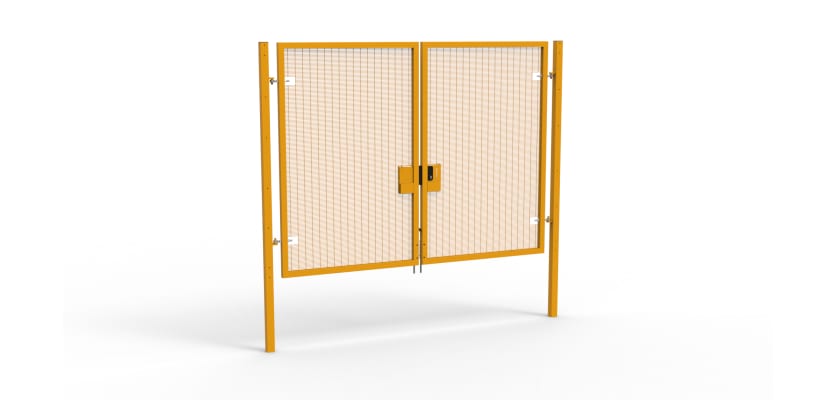 A Yellow 2.4m high x 3.0m Wide Double Leaf 358 Apollo Security Gate with Latch Lock