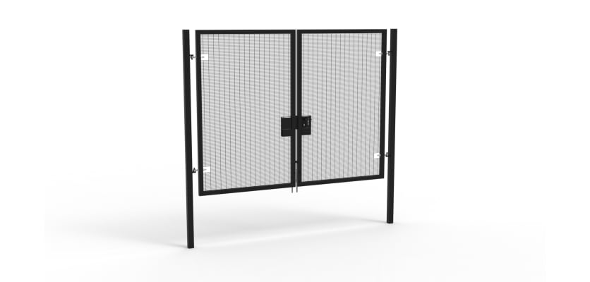 A Black 2.4m high x 3.0m Wide Double Leaf 358 Apollo Security Gate with Latch Lock Handles