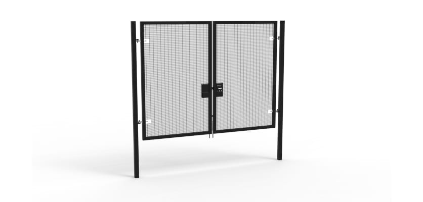 A Black 2.4m high x 3.0m Wide Double Leaf 358 Apollo Security Gate with Unislide Latch