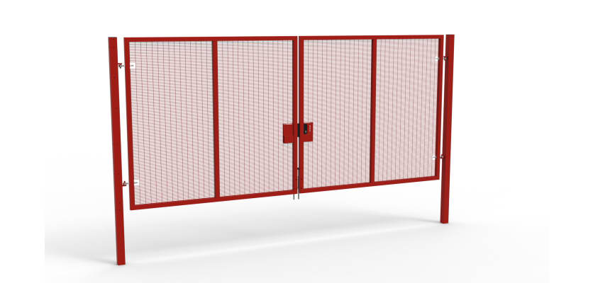 A Red 2.4m high x 5.0m Wide Double Leaf 358 Apollo Security Gate with Latch Locks
