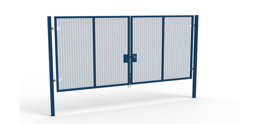 A Blue 2.4m high x 5.0m Wide Double Leaf 358 Apollo Security Gate with Unislide Latch