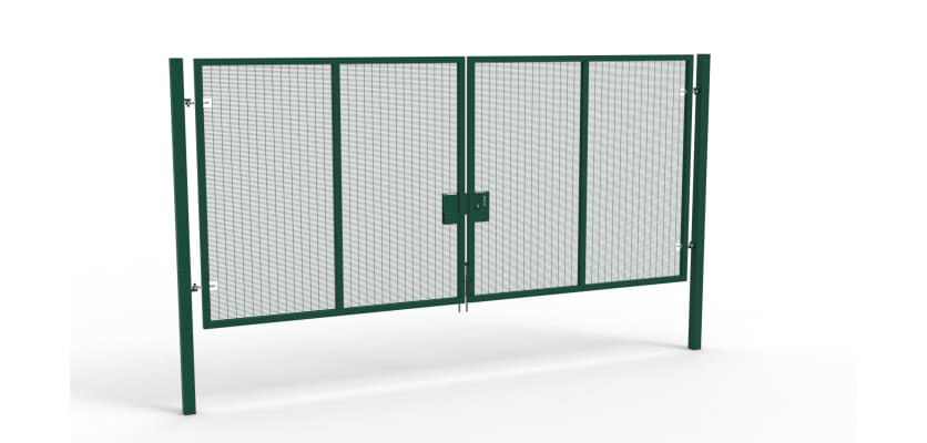 A Green 2.4m high x 5.0m Wide Double Leaf 358 Apollo Security Gate with Latch Locks