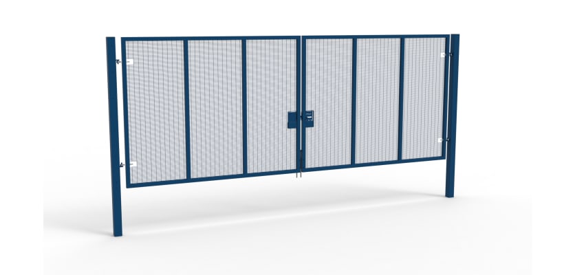 A Blue 2.4m high x 6.0m Wide Double Leaf 358 Apollo Security Gate with Unislide Latch