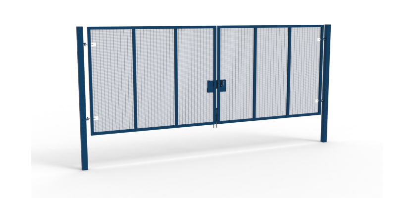 A Blue 2.4m high x 6.0m Wide Double Leaf 358 Apollo Security Gate with Latch Lock 
