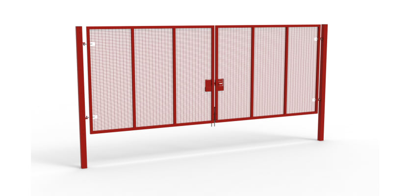 A Red 2.4m high x 6.0m Wide Double Leaf 358 Apollo Security Gate with Unislide Latch