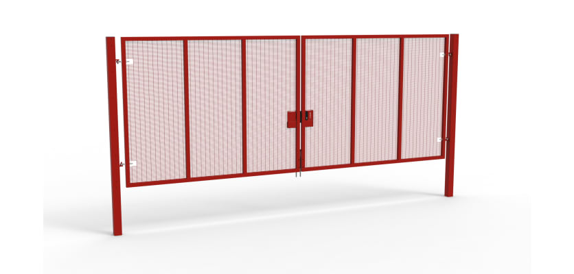 A Red 2.4m high x 6.0m Wide Double Leaf 358 Apollo Security Gate with Latch Lock 