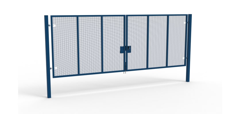 A Blue 2.4m high x 6.0m Wide Double Leaf 358 Apollo Security Gate with Latch Lock Handles