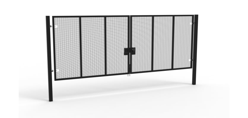 A Black 2.4m high x 6.0m Wide Double Leaf 358 Apollo Security Gate with Quick Exit Digilock