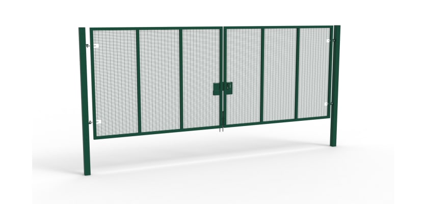 A Green 2.4m high x 6.0m Wide Double Leaf 358 Apollo Security Gate with Latch Lock Handles