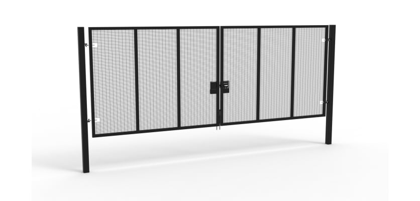 A Black 2.4m high x 6.0m Wide Double Leaf 358 Apollo Security Gate with Unislide Latch