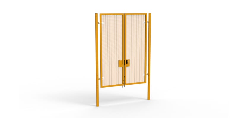 A Yellow 3.0m high x 2.0m Wide Double Leaf 358 Apollo Security Gate with Quick Exit DigiLock