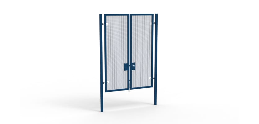 A Blue 3.0m high x 2.0m Wide Double Leaf 358 Apollo Security Gate with Unislide Latch