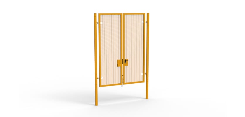 A Yellow 3.0m high x 2.0m Wide Double Leaf 358 Apollo Security Gate with Latch Handle Locks