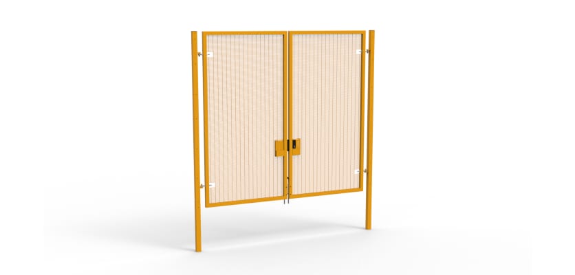 A Yellow 3.0m high x 3.0m Wide Double Leaf 358 Apollo Security Gate with Latch Lock 