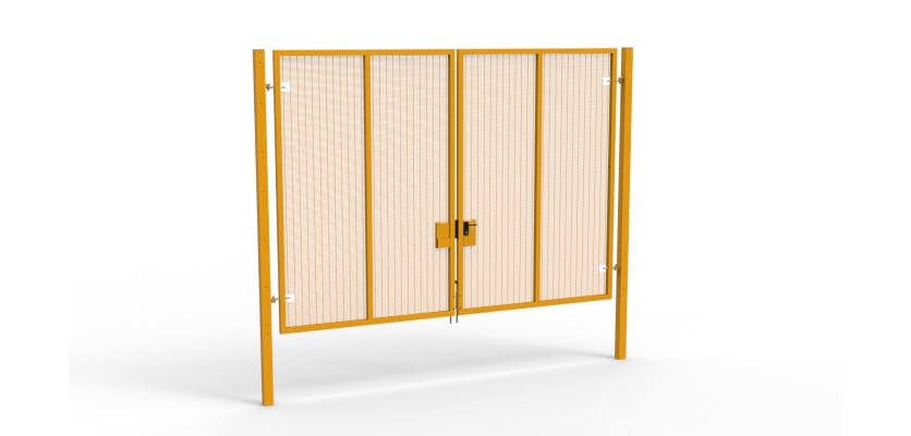 A Yellow 3.0m high x 4.0m Wide Double Leaf 358 Apollo Security Gate with Unislide Latch