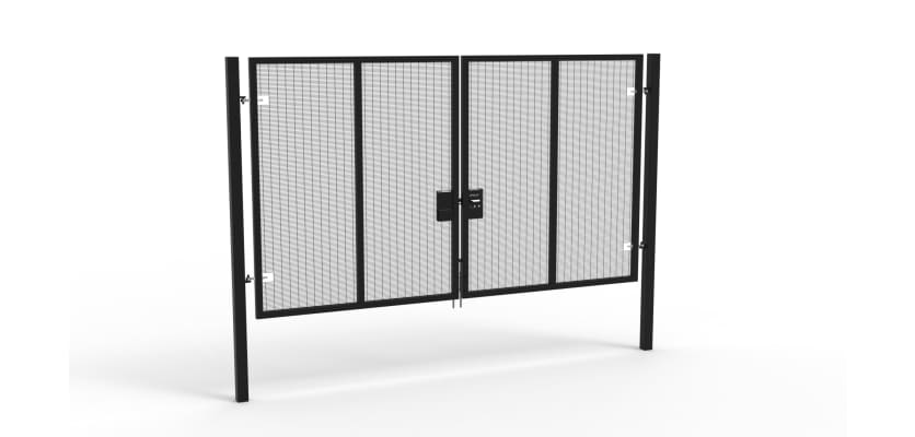 A Black 3.0m high x 4.0m Wide Double Leaf 358 Apollo Security Gate with Unislide Latch