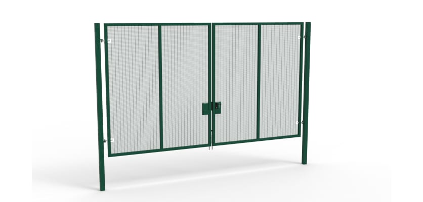 A Green 3.0m high x 5.0m Wide Double Leaf 358 Apollo Security Gate with Unislide Latch