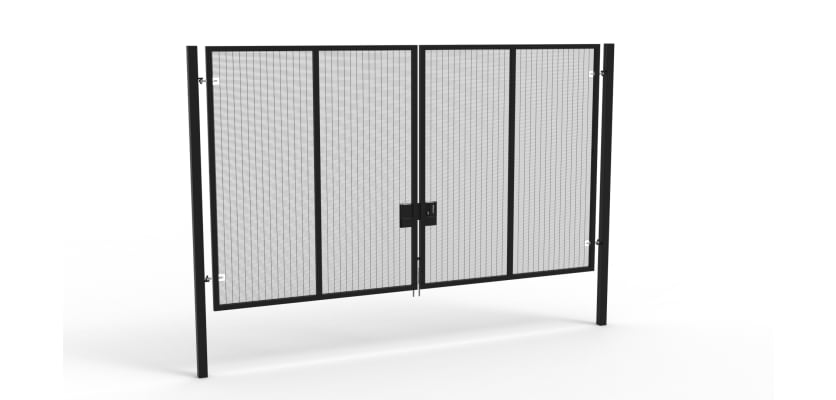 A Black 3.0m high x 5.0m Wide Double Leaf 358 Apollo Security Gate with Latch Lock Handles