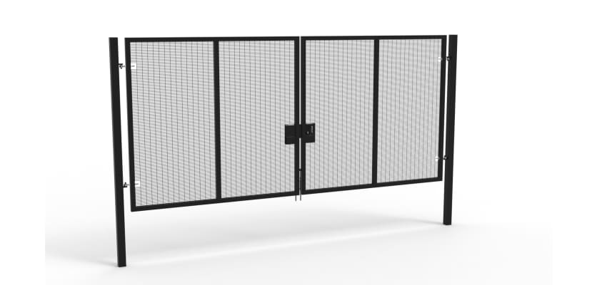 A Black 3.0m high x 5.0m Wide Double Leaf 358 Apollo Security Gate with Latch Lock Handles