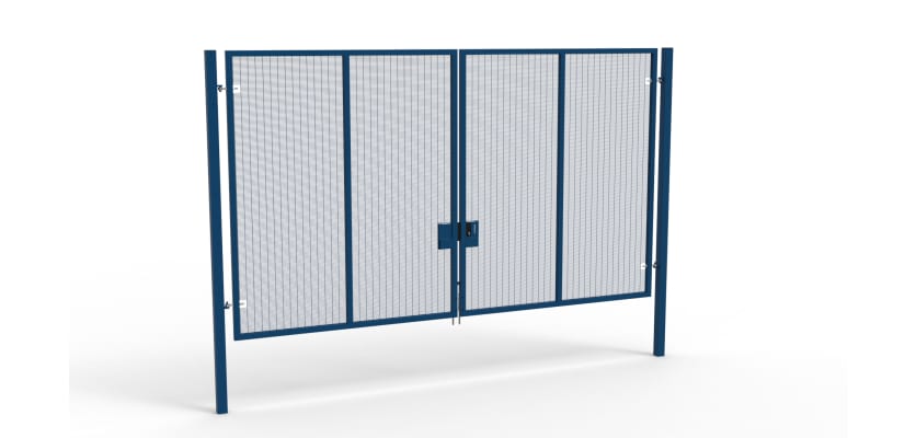 A Blue 3.0m high x 5.0m Wide Double Leaf 358 Apollo Security Gate with Latch Lock Handles