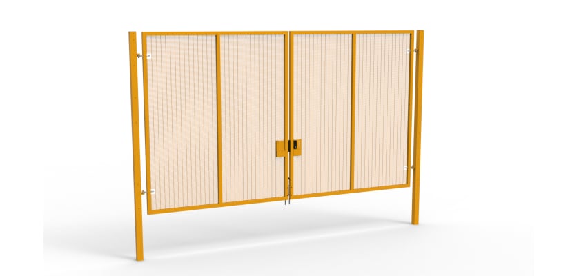 A Yellow 3.0m high x 5.0m Wide Double Leaf 358 Apollo Security Gate with Latch Lock Handles