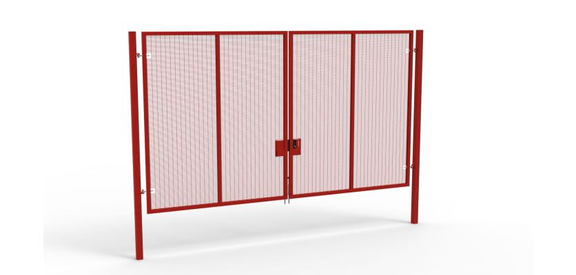 A Red 3.0m high x 5.0m Wide Double Leaf 358 Apollo Security Gate with Latch Lock Handles