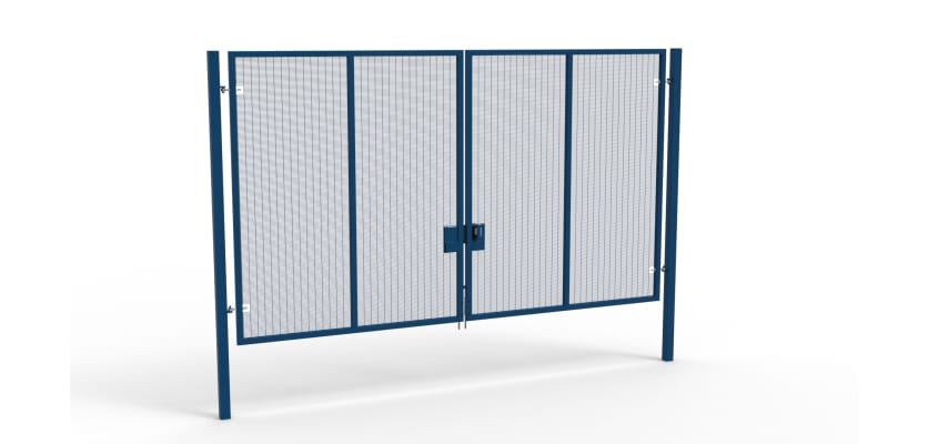 A Blue 3.0m high x 5.0m Wide Double Leaf 358 Apollo Security Gate with Quick Exit Digilock