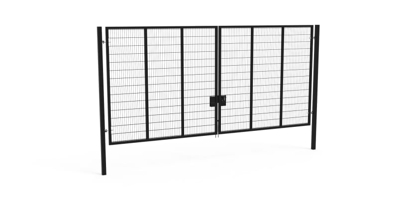 Black Apollo® 3.0m High x 6.0m Wide 358 Prison Mesh Double Leaf Gate Kit with Latch Lock Handles