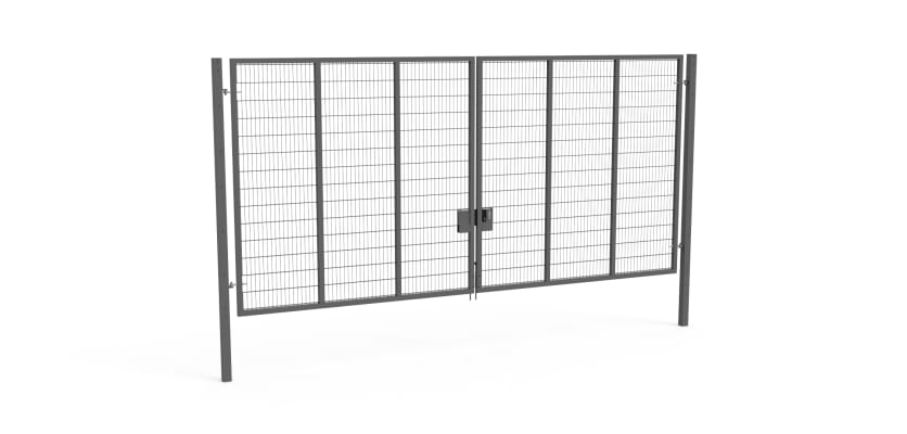 Grey Apollo® 3.0m High x 6.0m Wide 358 Prison Mesh Double Leaf Gate Kit with Latch Lock