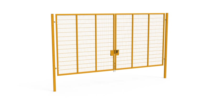 Yellow Apollo® 3.0m High x 6.0m Wide 358 Prison Mesh Double Leaf Gate Kit with Latch Lock Handles
