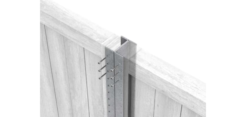 Diagram showing the installation of a steel post for timber fencing with screws