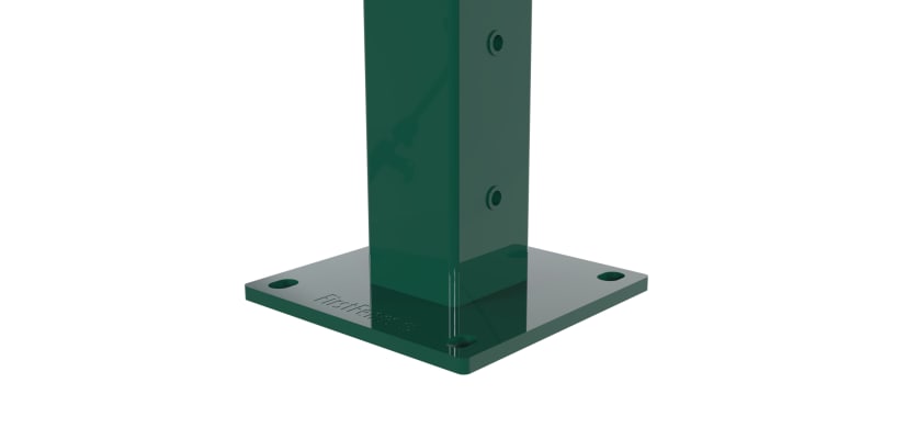 Close up of the bolt down plate on an Apollo gate post