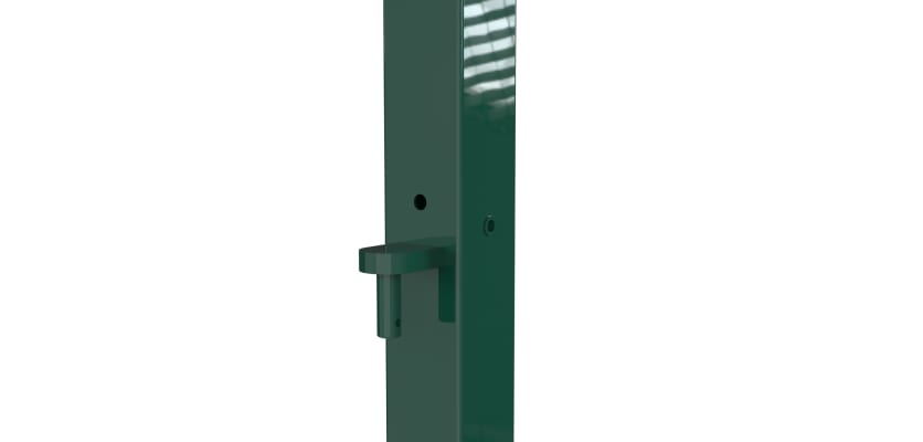 Close up of the hinges on an Apollo gate post