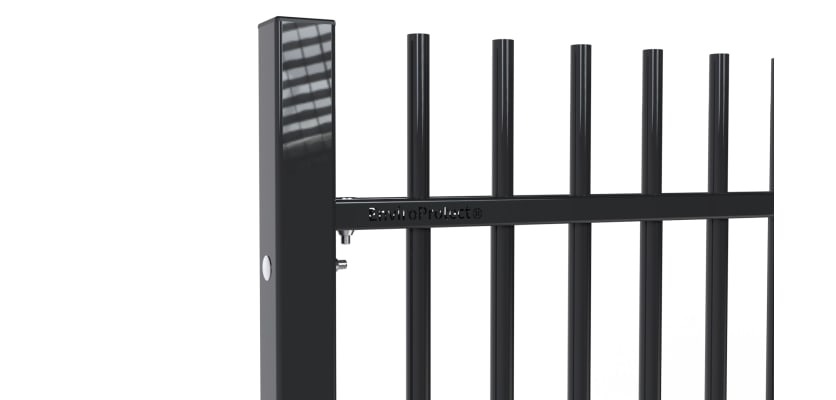 A close up of the 2.4m High EnviroProtect SR1 (A1) Security Railings showing the Brand Name