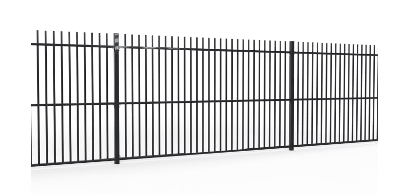 A row of 3.0m High EnviroProtect SR1 (A1) LPS 1175 Vertical Bar Security Railings in Black