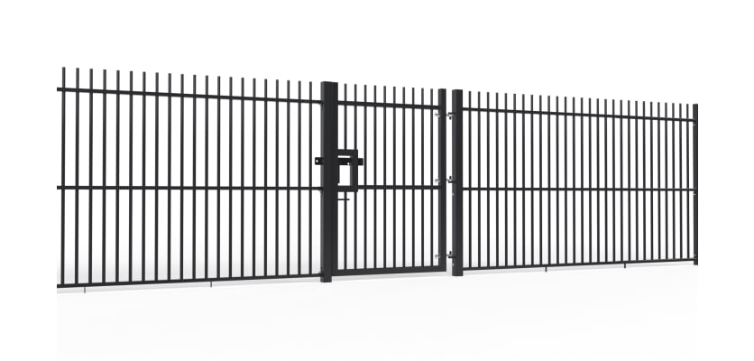 A 2.0m High x 1.2m Wide Single Leaf EnviroProtect SR1 (A1) LPS 1175 Security Gate in a line of railings