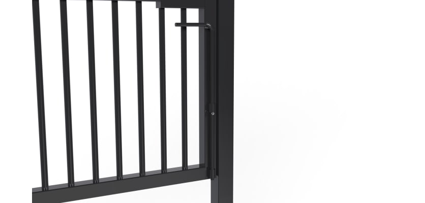 A close up showing the drop bolt on the 2.0m High x 1.2m Wide Single Leaf EnviroProtect SR1 (A1) LPS 1175 Security Railing Gate 