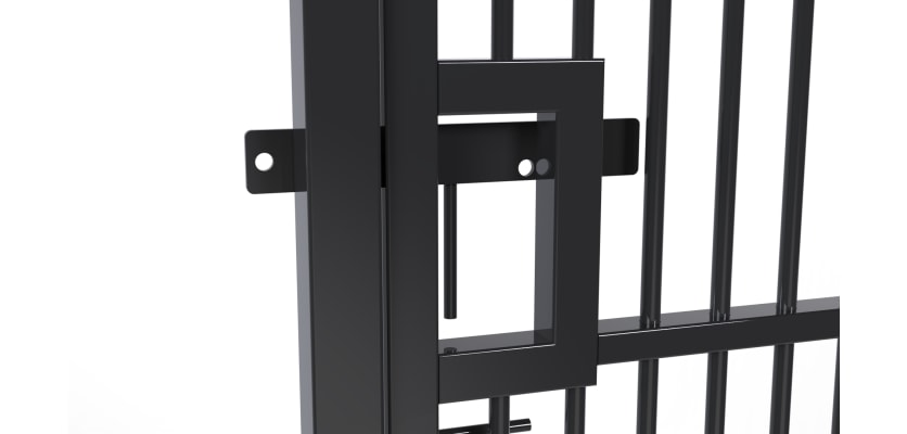 A close up showing the sliding latch on the 2.0m High x 2.0m Wide Single Leaf EnviroProtect SR1 (A1) LPS 1175 Security Railing Gate 