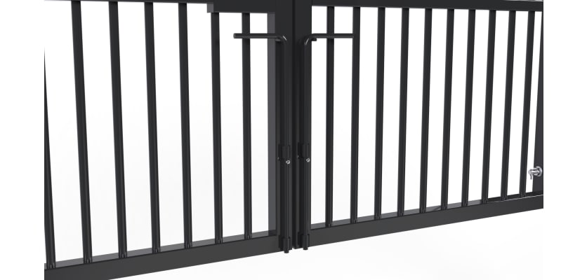 A close up showing the drop bolts on the 2.0m High x 2.0m Wide Double Leaf EnviroProtect SR1 (A1) LPS 1175 Security Railing Gate 