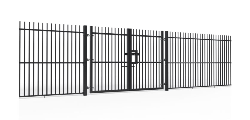 A 2.0m High x 2.0m Wide Double Leaf EnviroProtect SR1 (A1) LPS 1175 Security Gate in a line of railings