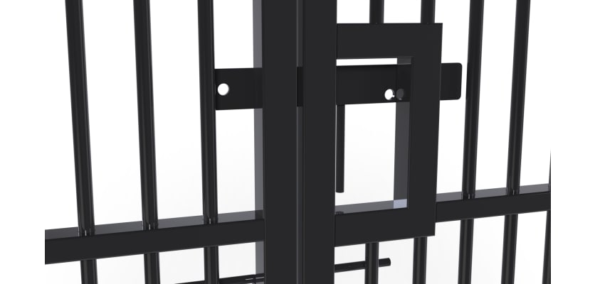 A close up showing the sliding latch on the 2.4m High x 5.0m Wide Double Leaf EnviroProtect SR1 (A1) LPS 1175 Security Railing Gate 