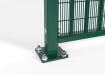 A close up of the bolt down post base plate on the 1.8m High EnviroProtect Anti-climb SR1 (A1) LPS 1175 Vertical Bar Security Railing Kit