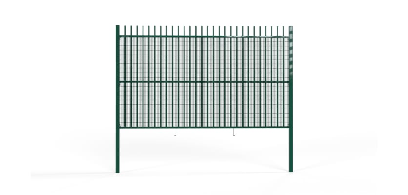 A Front on view of a Green Panel of 2.0m High EnviroProtect Anti-Climb SR1 (A1) LPS 1175 Vertical Bar Security Railings